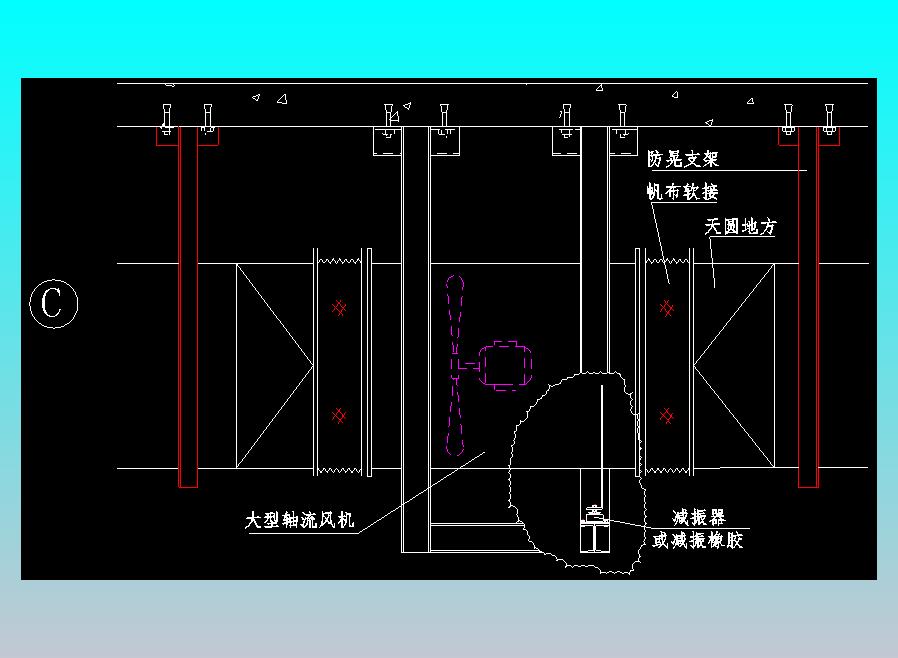 轴流风机安装设计_某大型轴流风机安装示意设计cad图纸