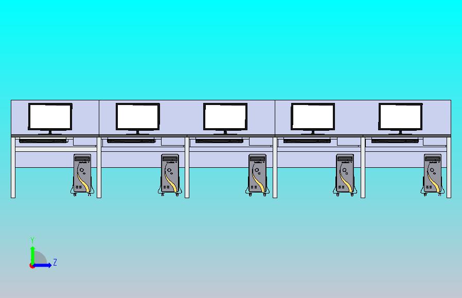 开放式办公桌工作站模型