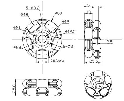 NX54141 60毫米铝双全向轮 麦克纳姆轮