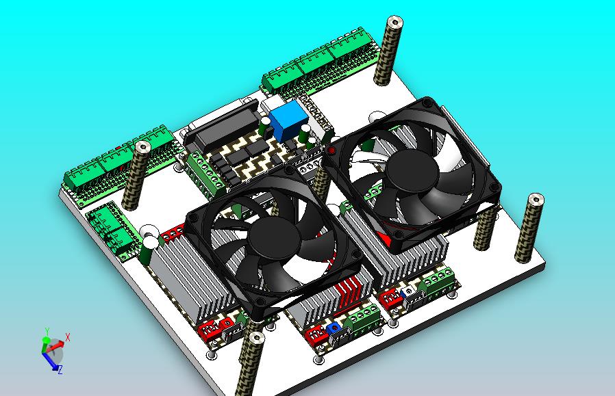 数控单元安装设计(CNC 5Axis控制器);4 个 TB6600 4.5A 驱动器单元3 转换费;2 个风扇 8015
