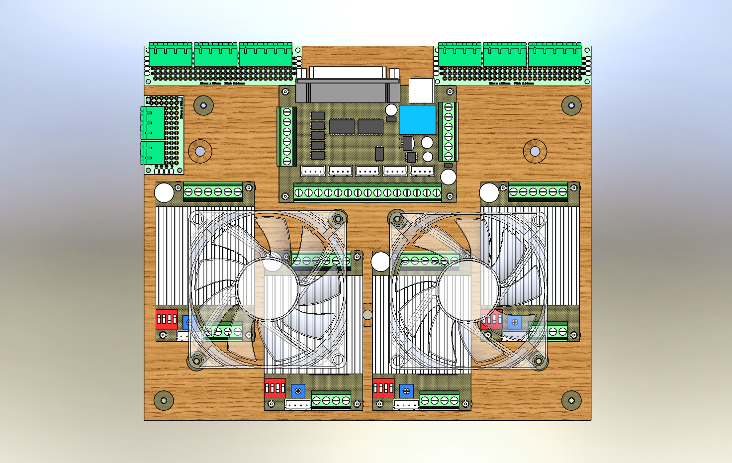 数控单元安装设计(CNC 5Axis控制器);4 个 TB6600 4.5A 驱动器单元3 转换费;2 个风扇 8015