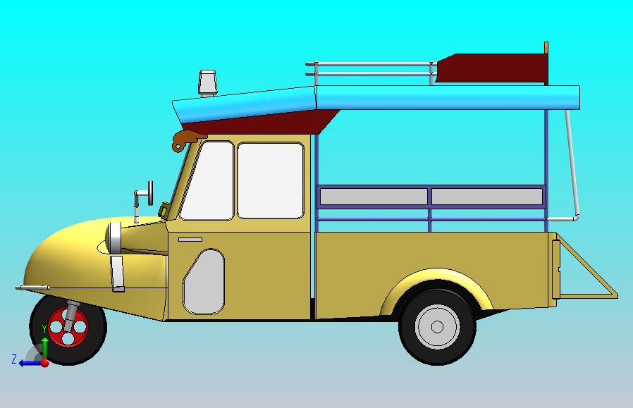 一辆嘟嘟三轮蛙头车