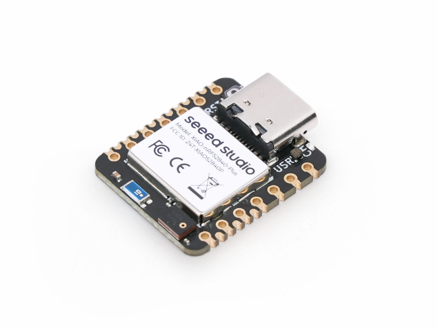 seeed Studio XIAO NRF 52840 Sense Plus采用带FPU的北欧芯片组，为这款微型蓝牙传感器开发板带来了更多SMD引脚。在保持标准版本所有功能的同时，包括板载IMU和PDM麦克风、蓝牙5.0、NFC和低功耗