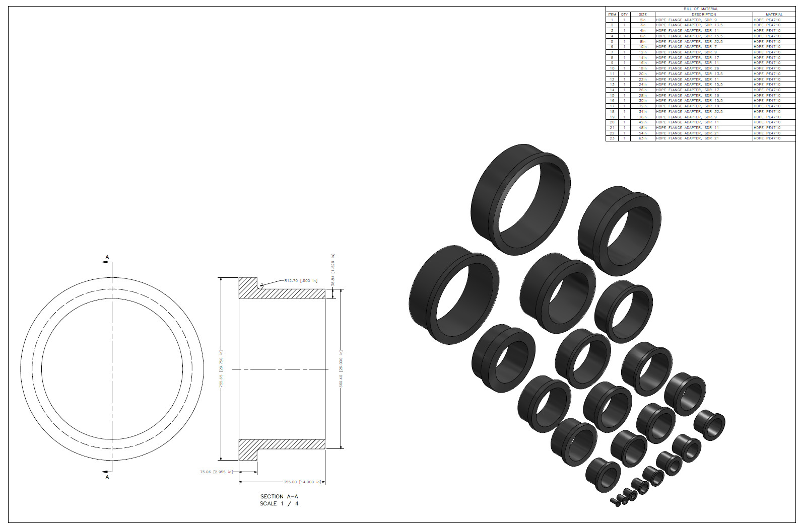 法兰适配器IPS-HDPE-PE4710