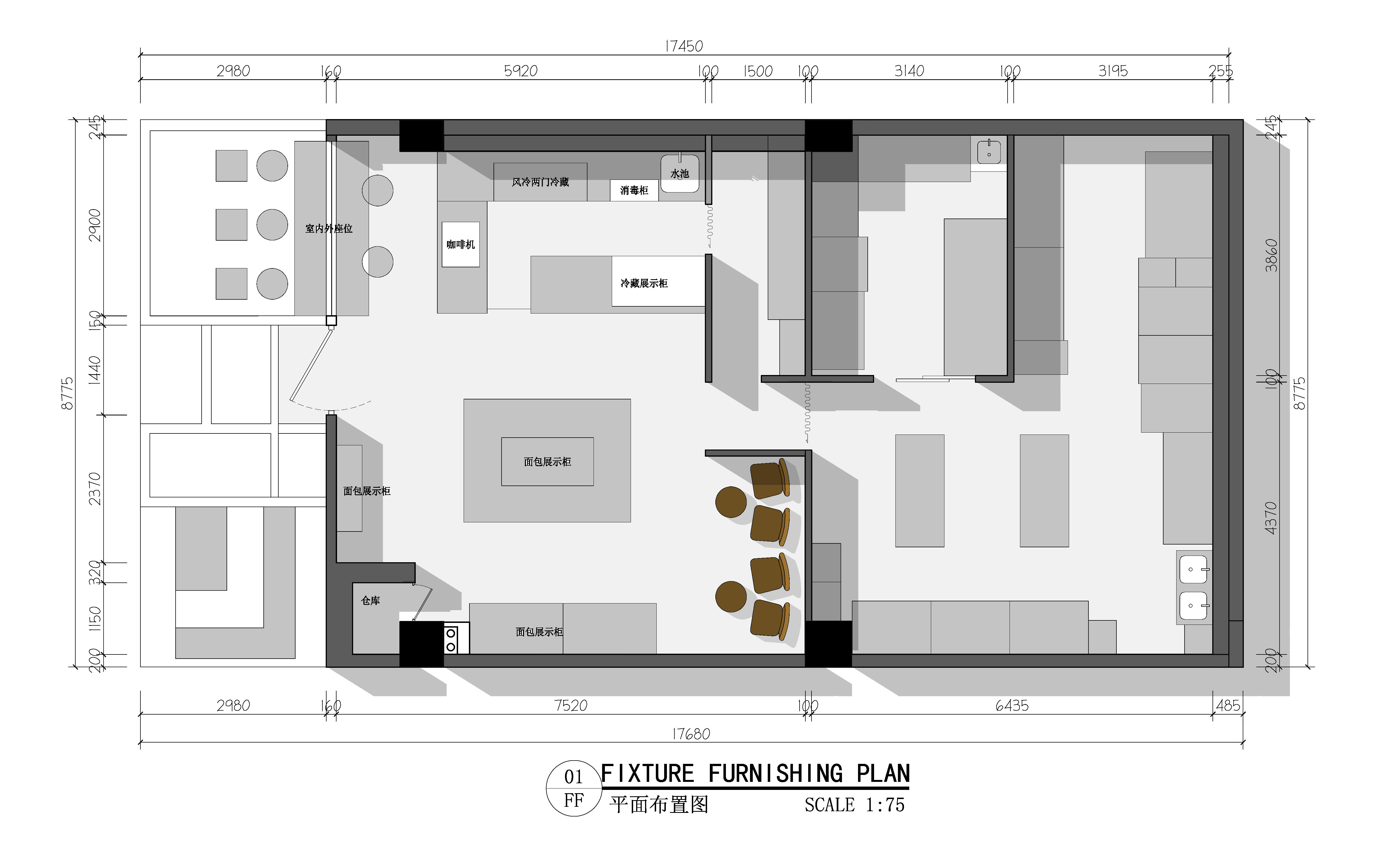 平米烘焙面包平面布置图_施工图CAD