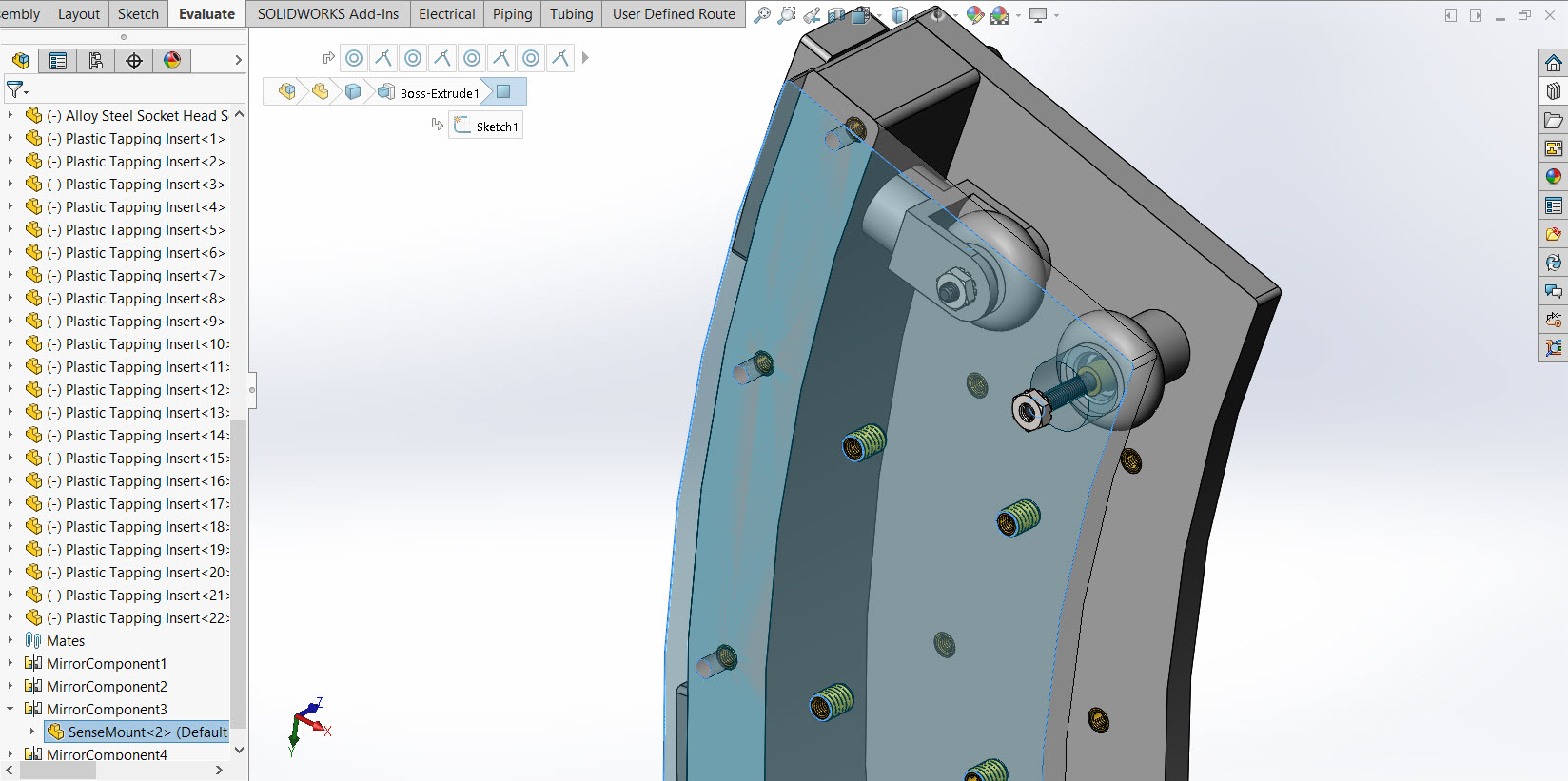 SolidWorks配置的塑料零件攻丝-三插入嵌件。可用作库零件