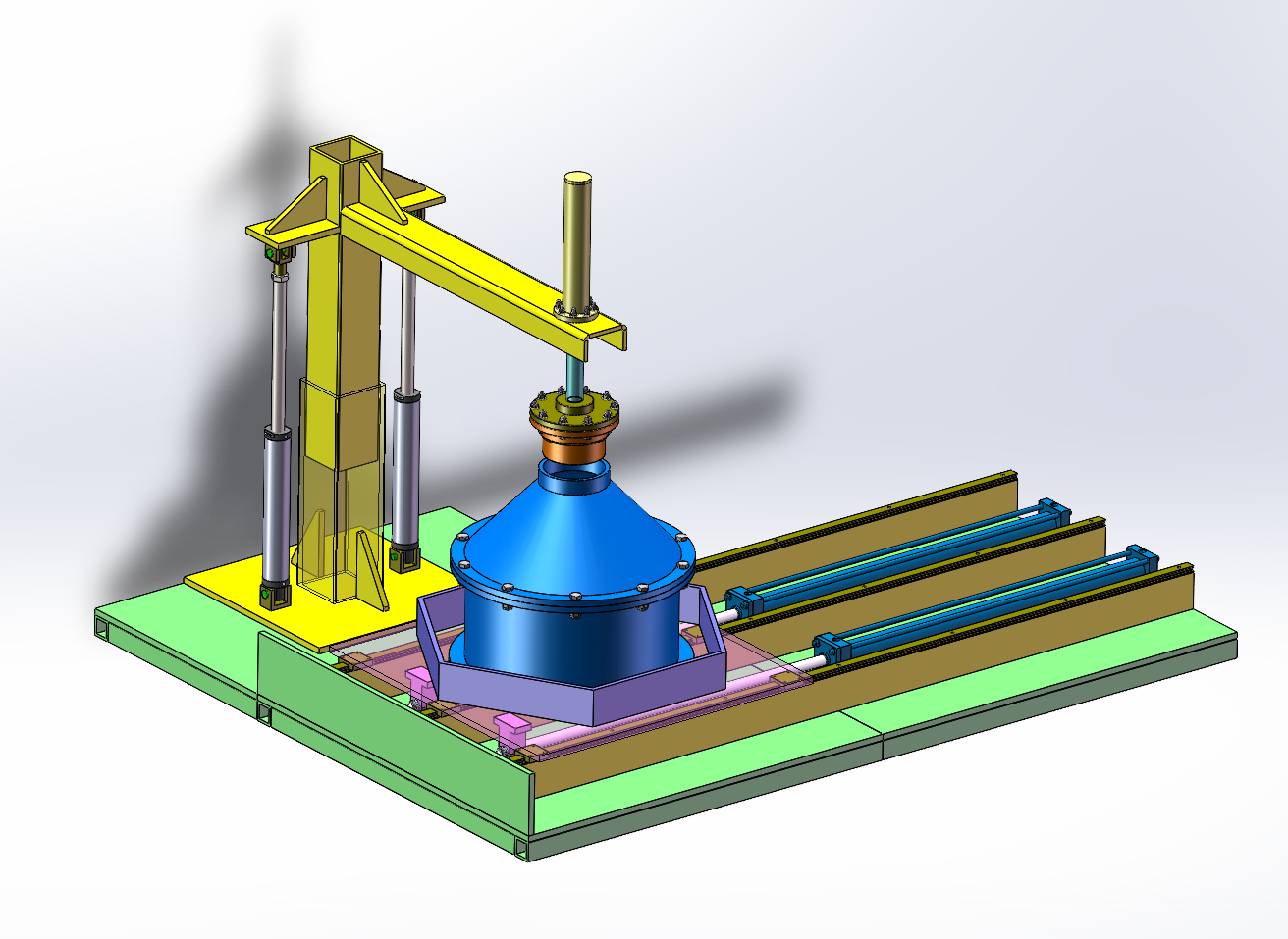 液压驱动悬臂式加压固化脱模工装（0.6KN）（SW+CAD+说明书）