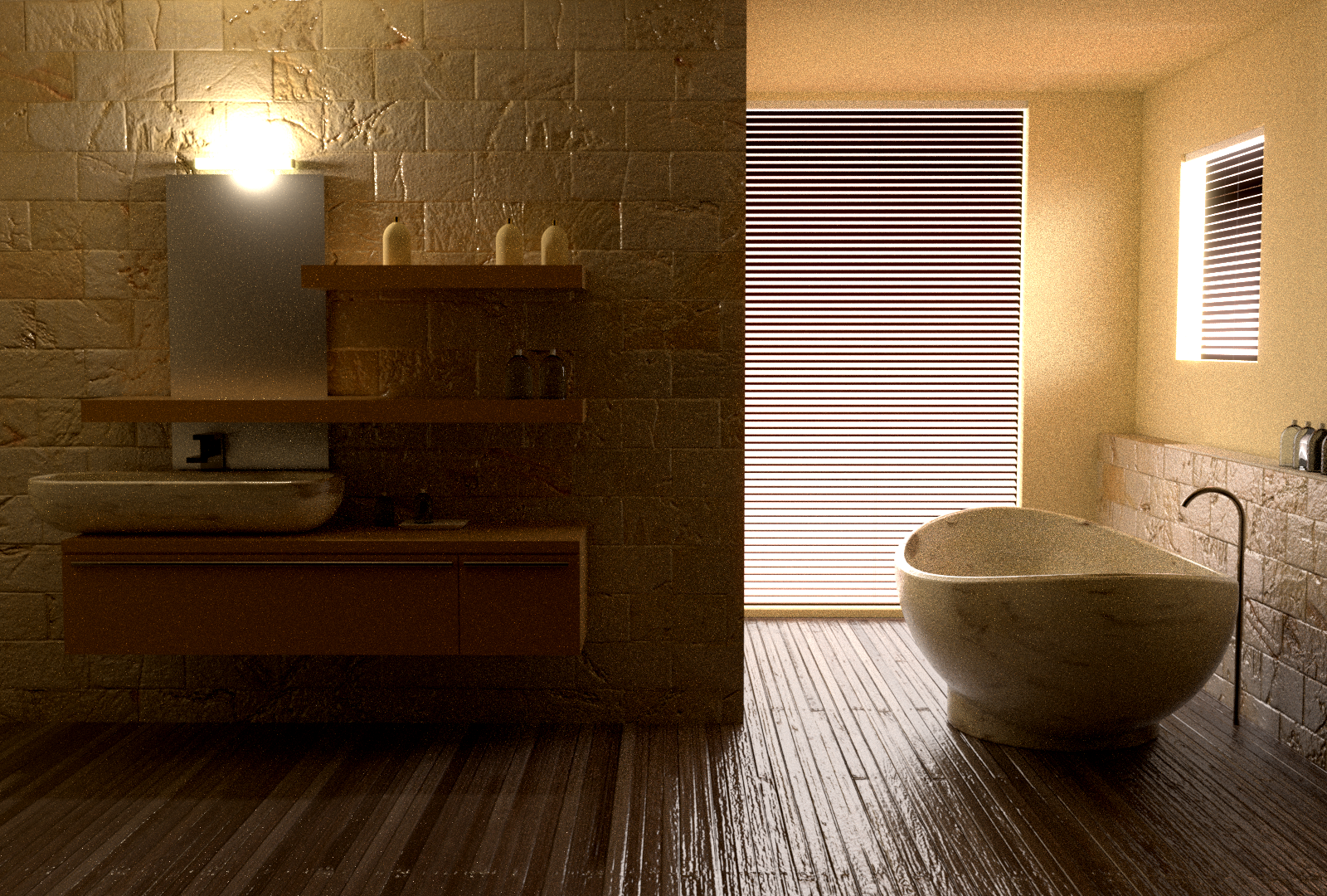 浴室-石头和木头