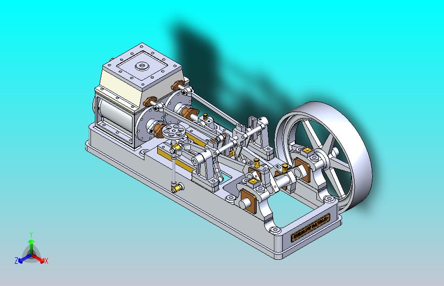2缸卧式蒸汽机3D数模图纸