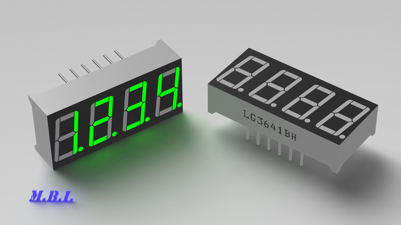 4位7段LED显示屏30毫米x 14毫米x 7,2毫米
