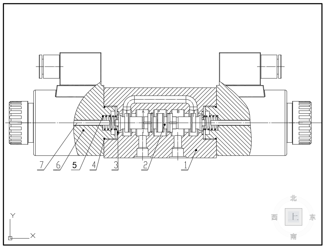 10通径三位四通电磁换向阀Y型5凸肩（CAD+说明书）