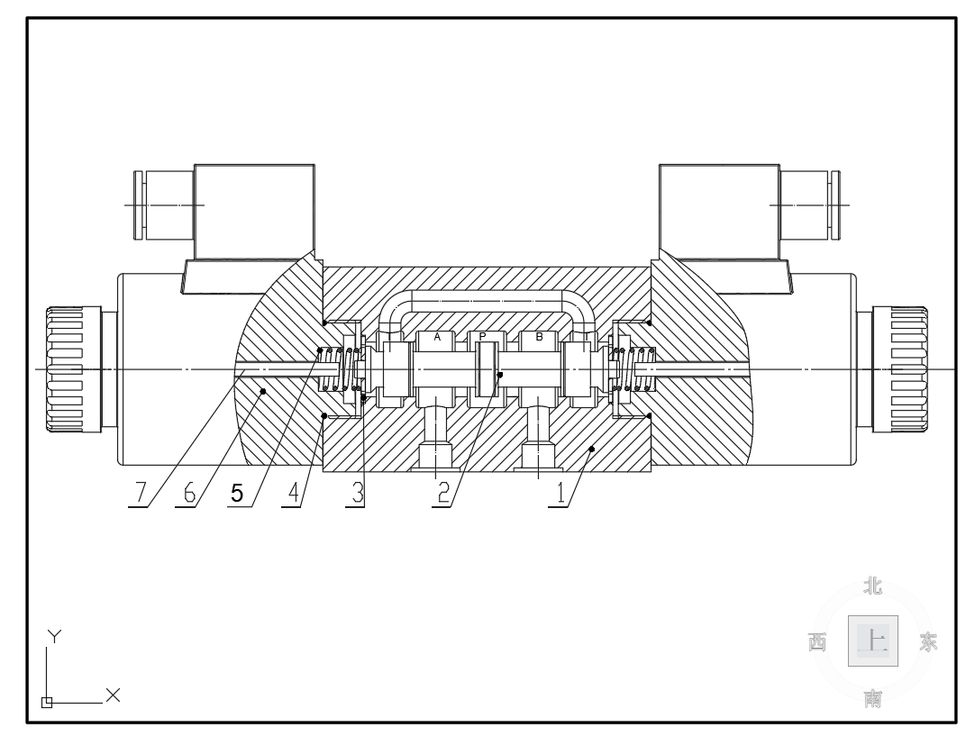 10通径三位四通电磁换向阀P型3凸肩（CAD+说明书）