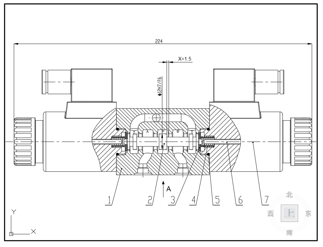 6通径三位四通电磁换向阀H型5凸肩（CAD+说明书）
