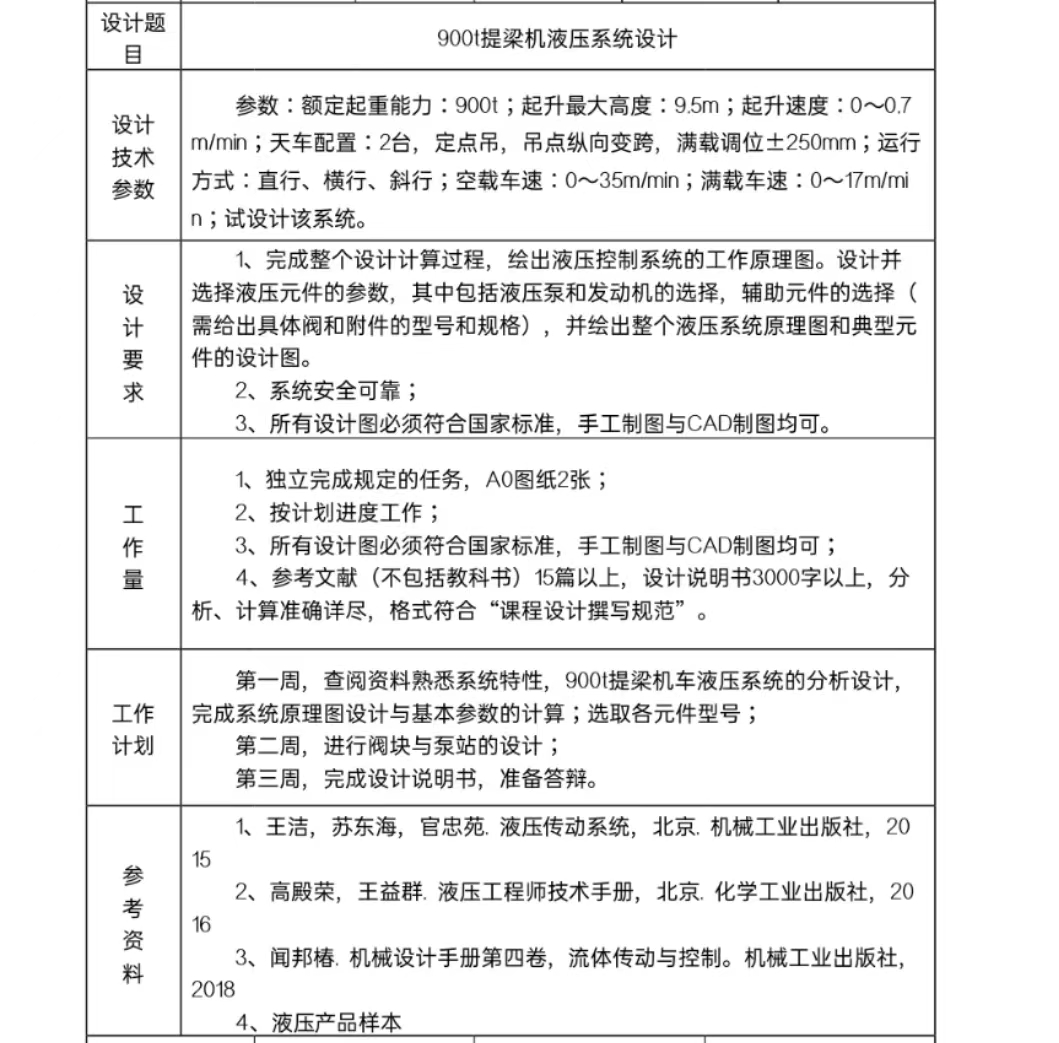 900T提梁机液压系统设计（SW+CAD+说明书）