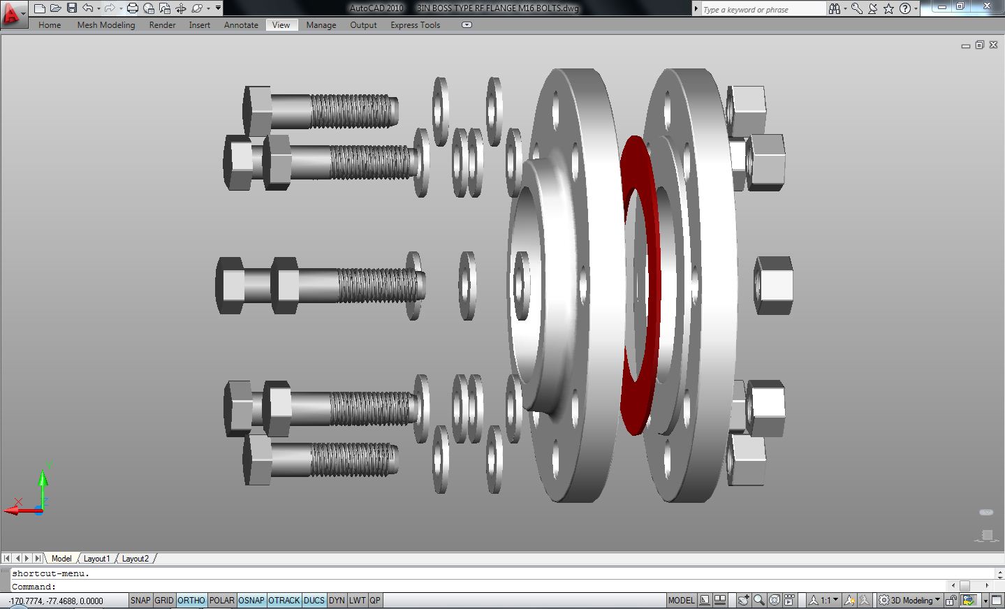3英寸RF凸台型法兰，配有M16螺栓