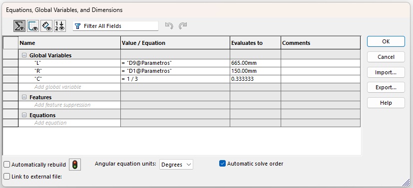 生成LV-HAACK曲线C = 1_3逐步使用SolidWorks中的方程式生成。