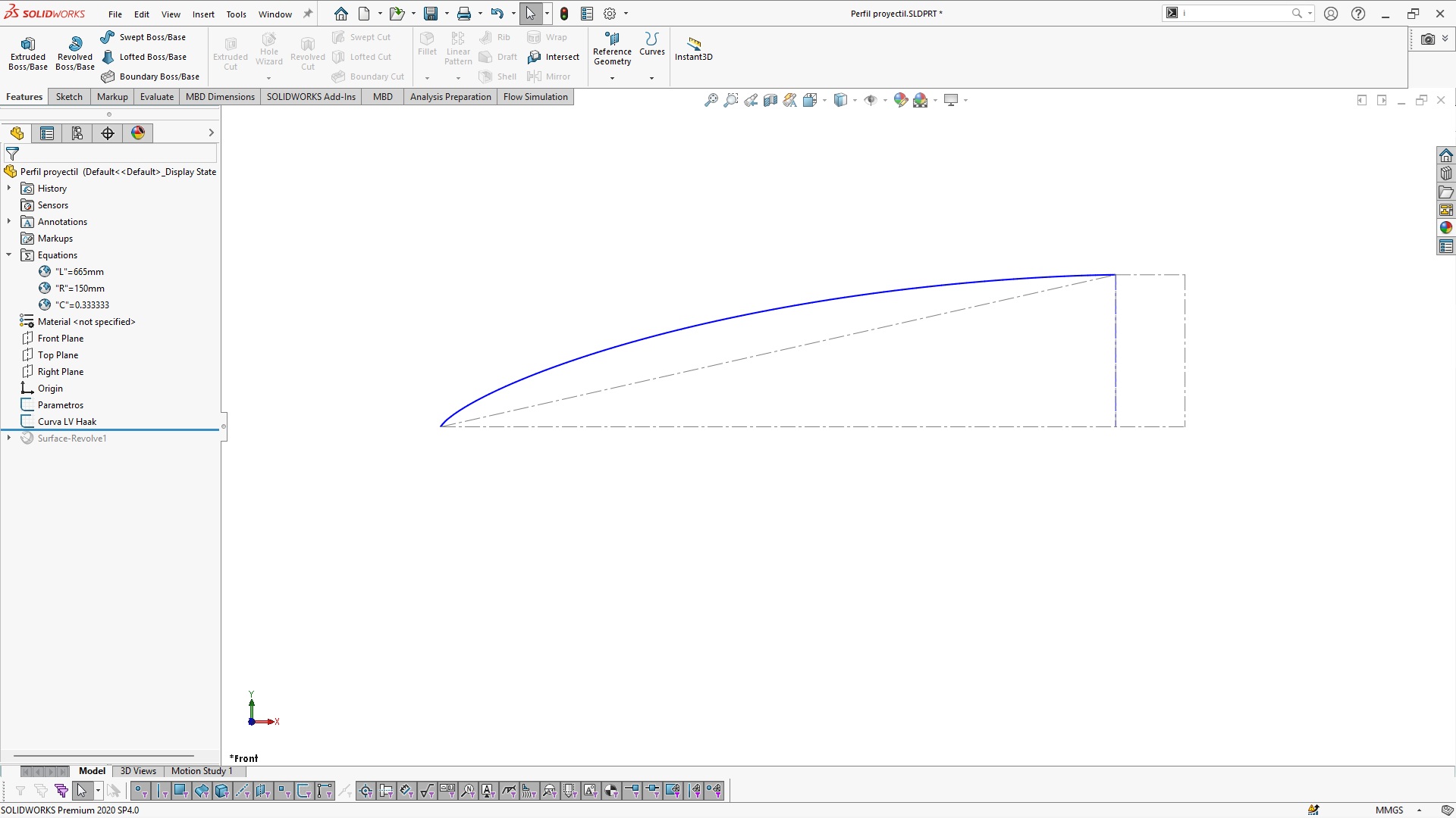 生成LV-HAACK曲线C = 1_3逐步使用SolidWorks中的方程式生成。