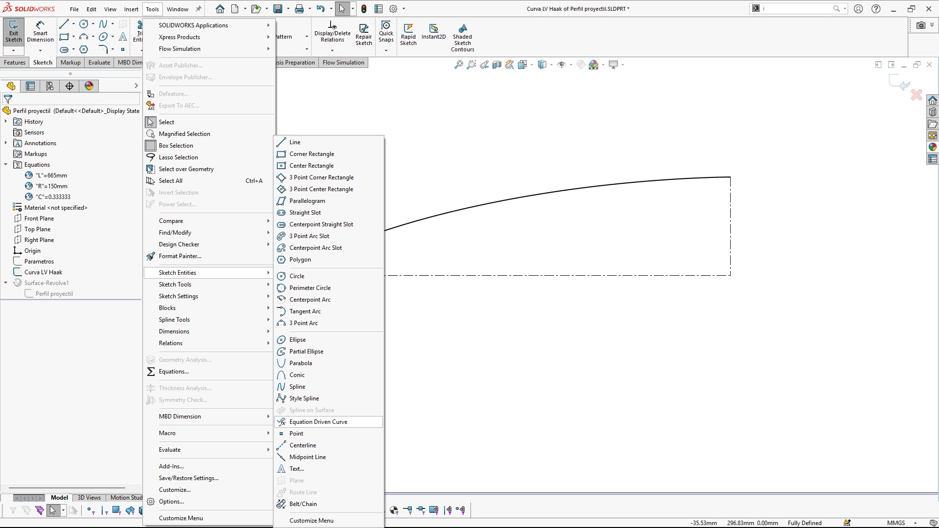 生成LV-HAACK曲线C = 1_3逐步使用SolidWorks中的方程式生成。