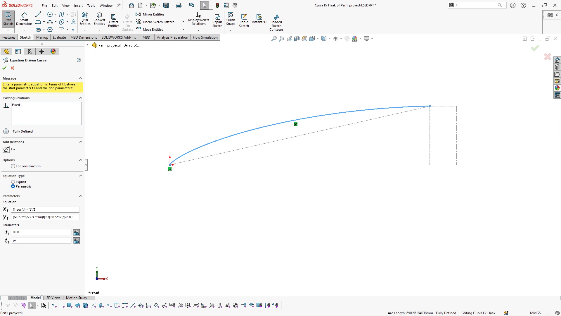 生成LV-HAACK曲线C = 1_3逐步使用SolidWorks中的方程式生成。