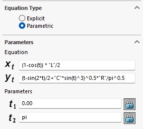 生成LV-HAACK曲线C = 1_3逐步使用SolidWorks中的方程式生成。