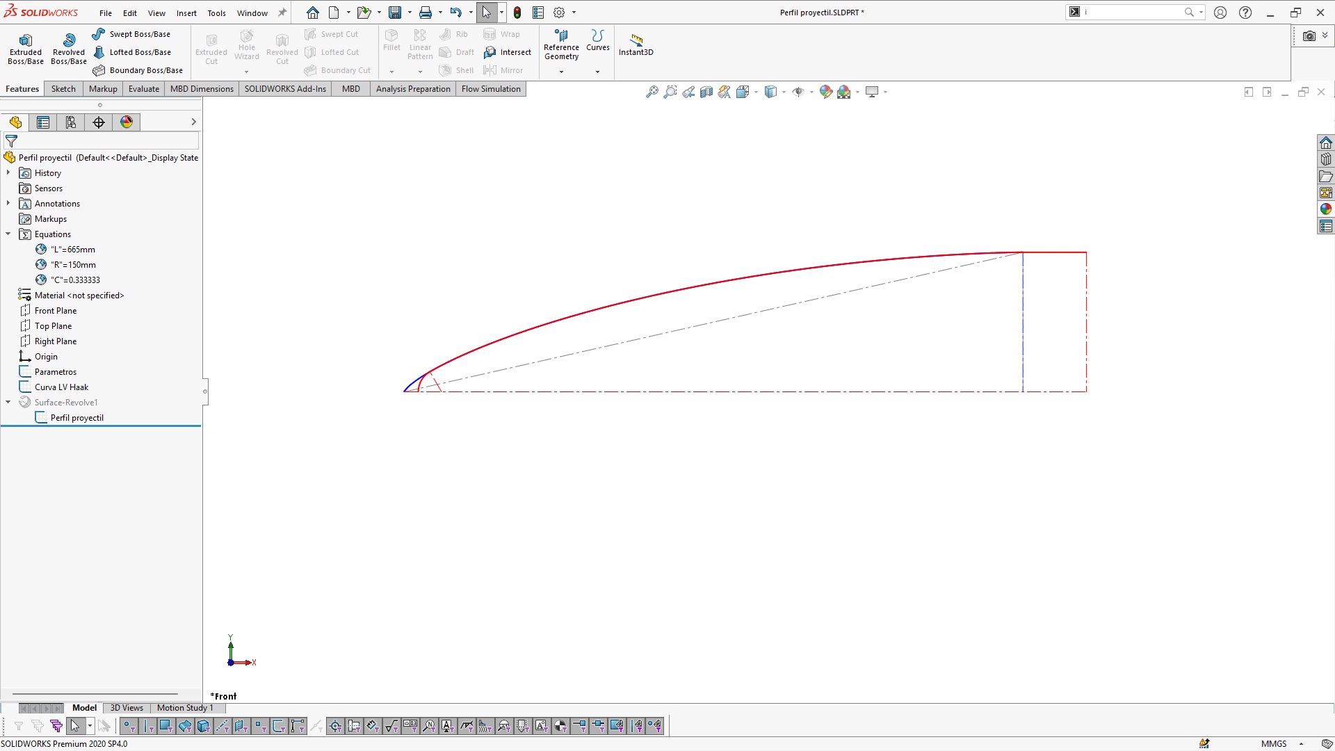 生成LV-HAACK曲线C = 1_3逐步使用SolidWorks中的方程式生成。