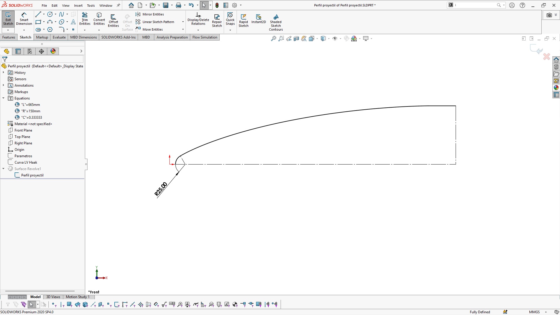 生成LV-HAACK曲线C = 1_3逐步使用SolidWorks中的方程式生成。