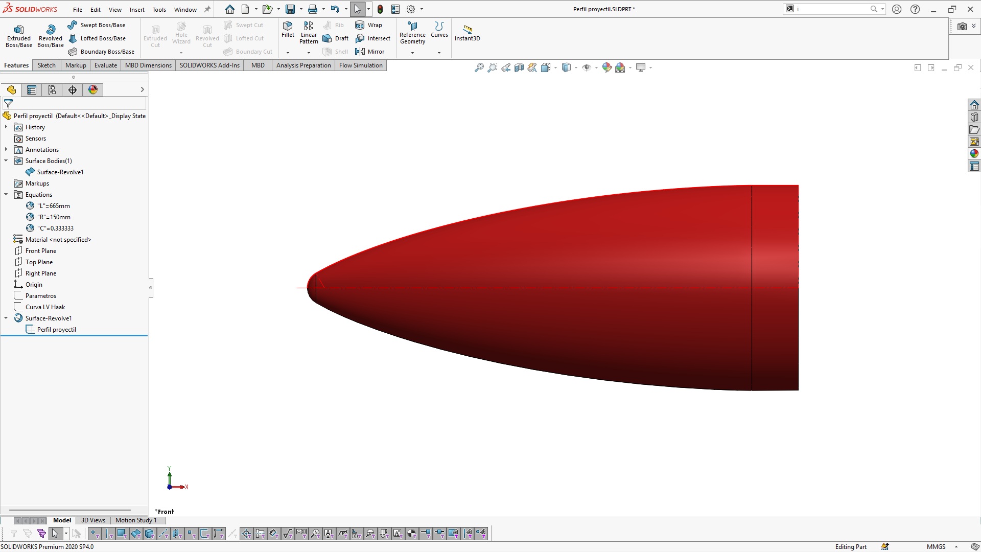 生成LV-HAACK曲线C = 1_3逐步使用SolidWorks中的方程式生成。