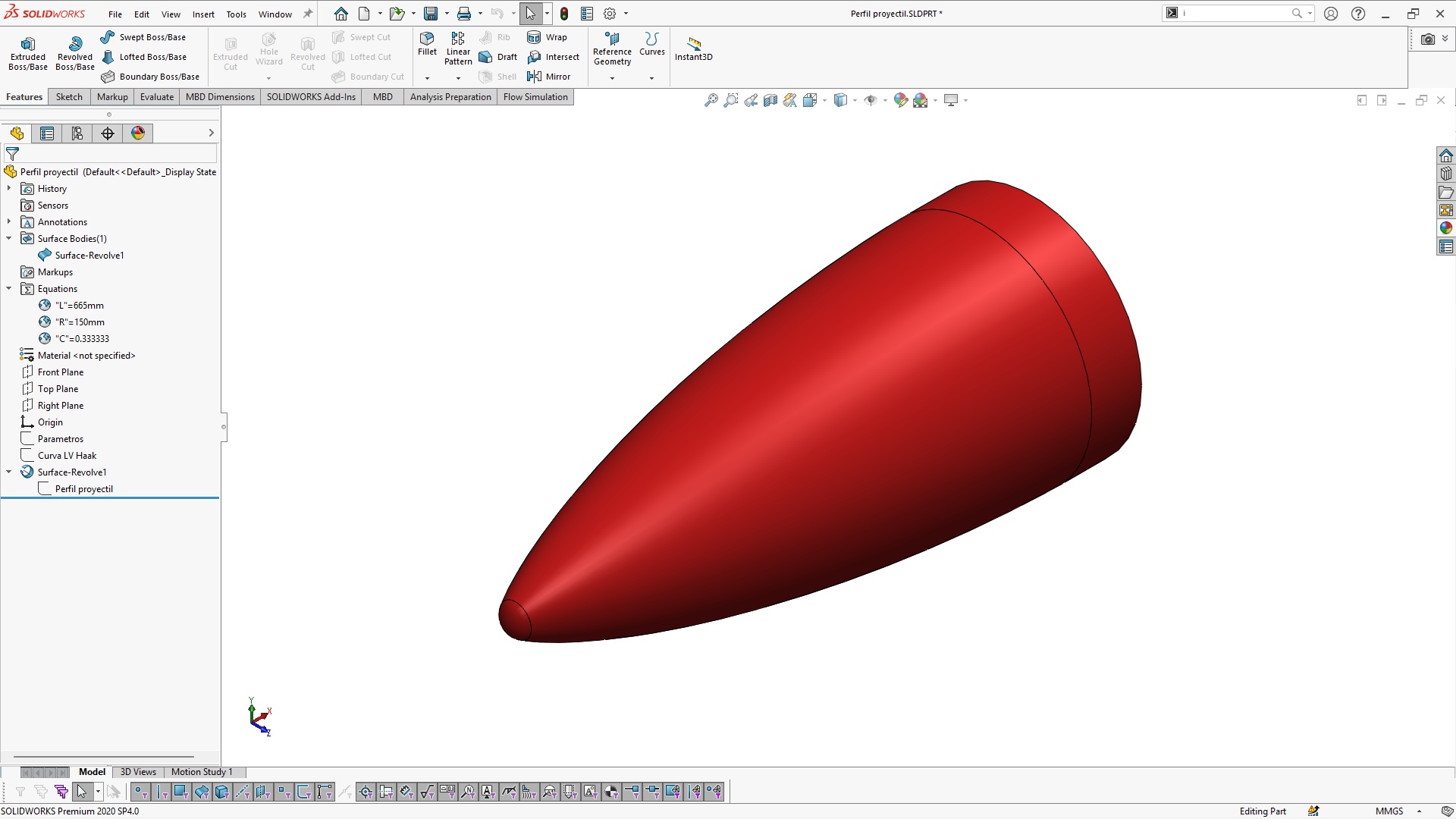 生成LV-HAACK曲线C = 1_3逐步使用SolidWorks中的方程式生成。