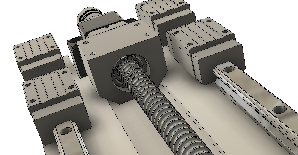 CNC刳刨机Z轴组件的Fusion 360参数模型，具有15毫米Hiwin导轨、16毫米滚珠丝杠和Nema23步进电机