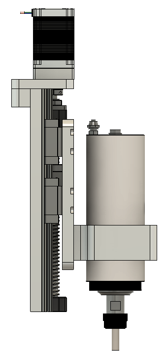 CNC刳刨机Z轴组件的Fusion 360参数模型，具有15毫米Hiwin导轨、16毫米滚珠丝杠和Nema23步进电机