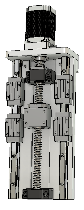 CNC刳刨机Z轴组件的Fusion 360参数模型，具有15毫米Hiwin导轨、16毫米滚珠丝杠和Nema23步进电机