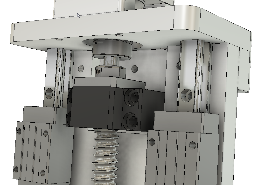 CNC刳刨机Z轴组件的Fusion 360参数模型，具有15毫米Hiwin导轨、16毫米滚珠丝杠和Nema23步进电机