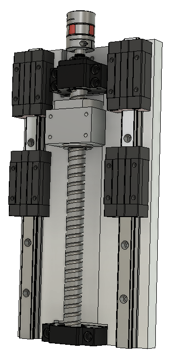 CNC刳刨机Z轴组件的Fusion 360参数模型，具有20毫米Hiwin导轨、20毫米滚珠丝杠和Nema34 Clearpath伺服电机