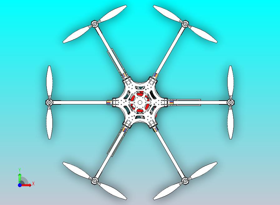 六翼航拍器无人机3D图纸三维建模