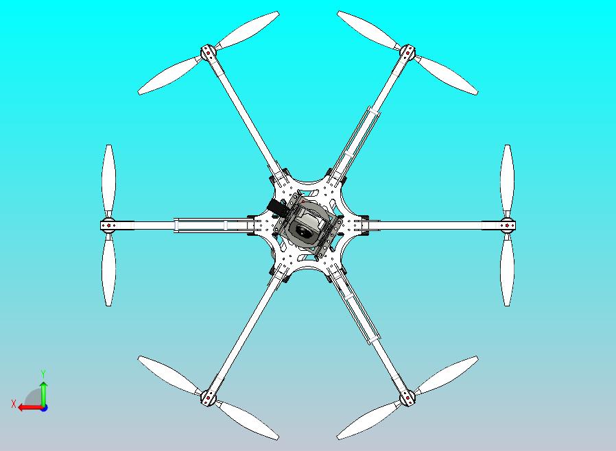 六翼航拍器无人机3D图纸三维建模