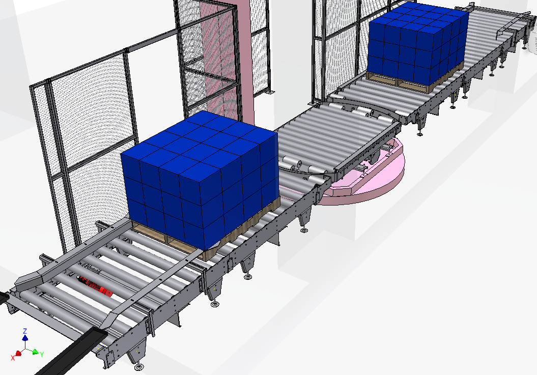带收缩包装转动辊式输送机的调色板辊式输送机