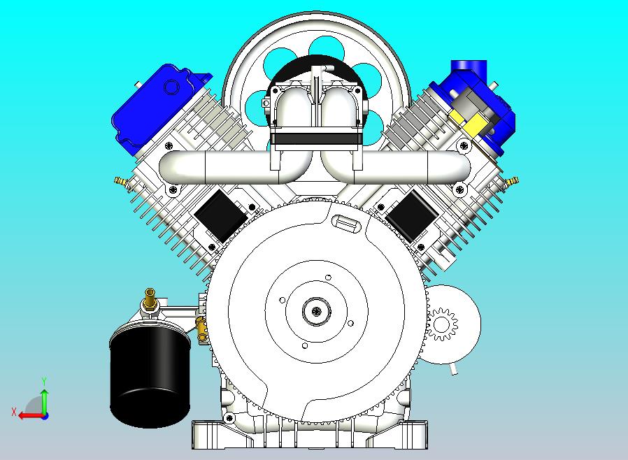 V型双缸发动机3D图纸模型