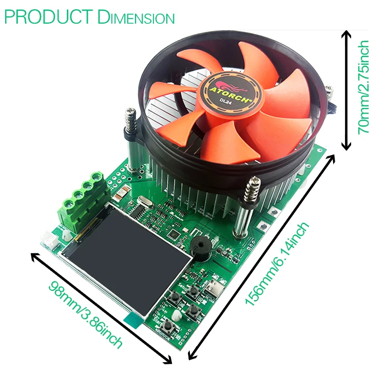 150瓦四线电池容量测试仪 2.4英寸TFT彩色屏幕 CNC电子负载功率放电测试仪