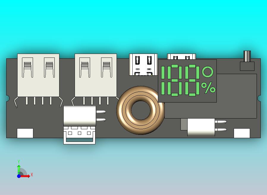 LED双USB PD快充5A 100W Type-C USB移动电源18650充电模块带温度保护