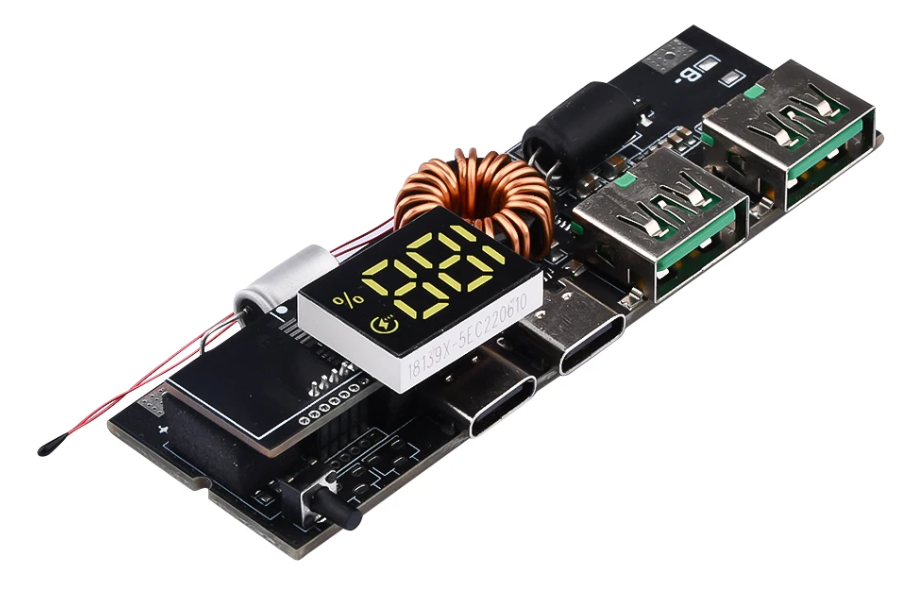 LED双USB PD快充5A 100W Type-C USB移动电源18650充电模块带温度保护
