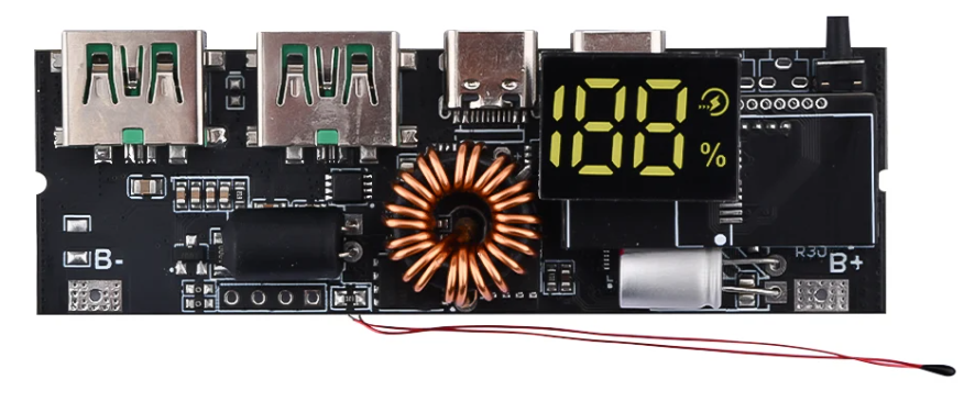 LED双USB PD快充5A 100W Type-C USB移动电源18650充电模块带温度保护