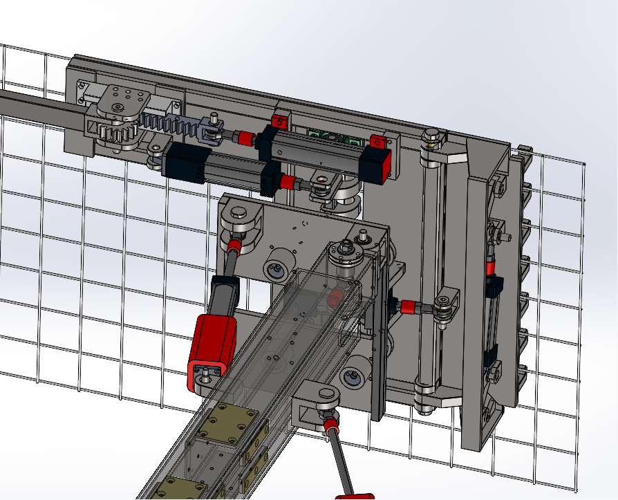 顶网液压缸、齿轮齿条翻转机构