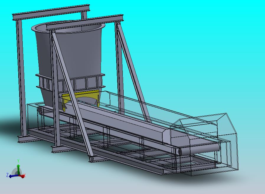 SolidWorks中水泥从溜槽卸料到带式输送机
