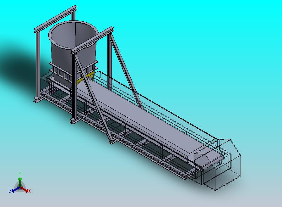 SolidWorks中水泥从溜槽卸料到带式输送机