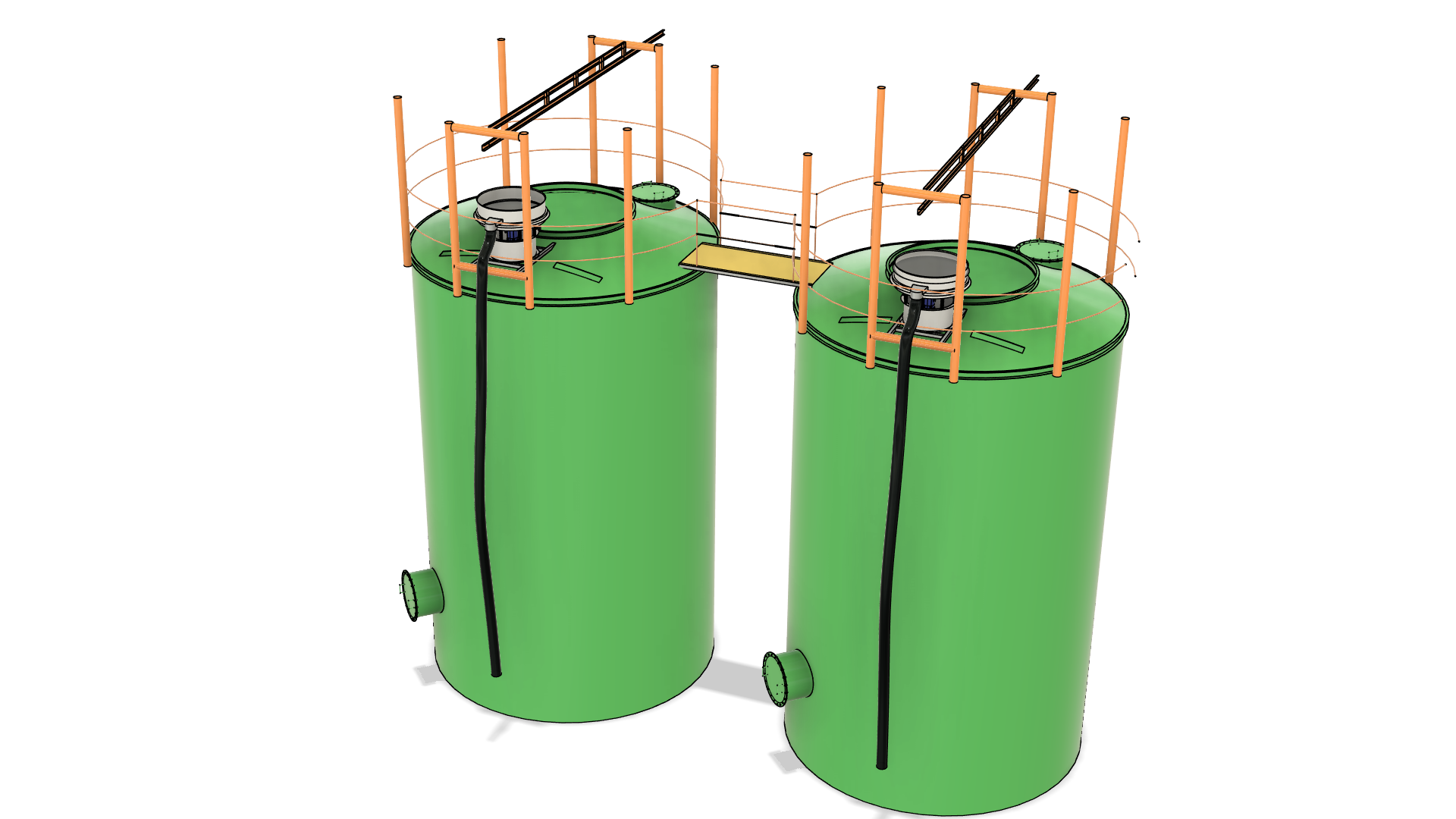100立方米水箱的布局，现在配备了圆形振动筛。