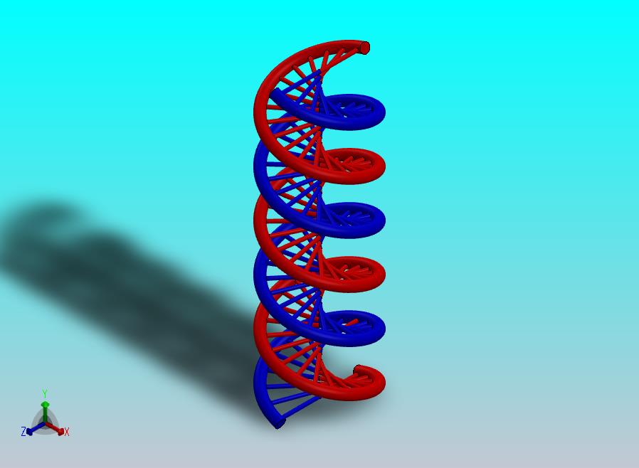 该 3D 模型代表受 DNA 分子几何形状启发的双螺旋结构。