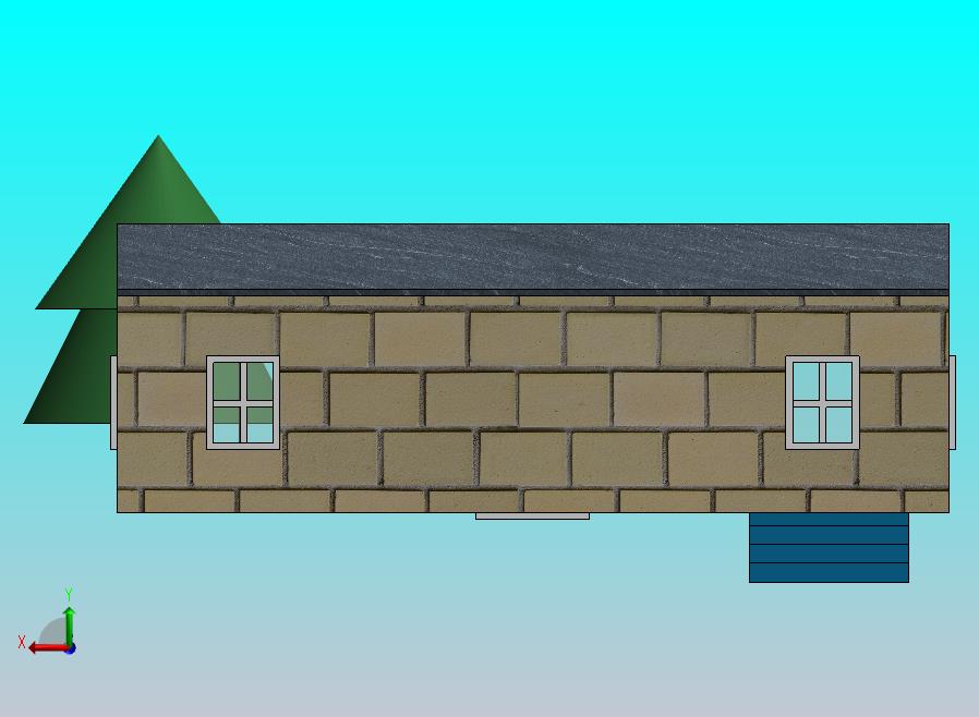 池塘景观与建筑、树木和木板