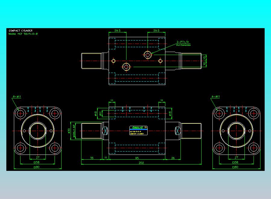 薄型气缸转角下压缸2D-HCF50x15-D-B