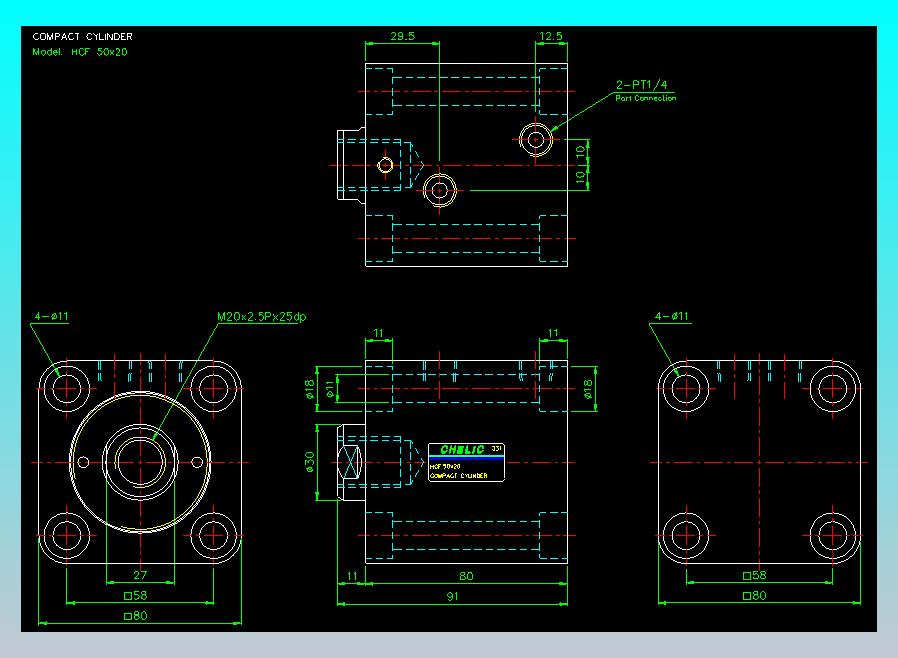 薄型气缸转角下压缸2D-HCF50x20