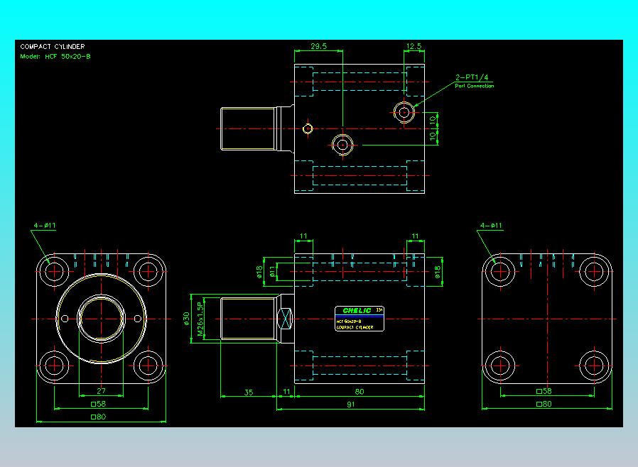 薄型气缸转角下压缸2D-HCF50x20-B